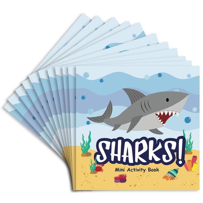 Think Green Fun Shark Party Favors Mini Activity Books for Sharks Goodie Bags, 12 pack, 4.75 x 4.75 inches