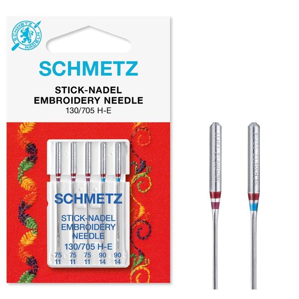 Sewing Machine Needles Schmetz - Embroidery, Assorted Sizes 75/11 & 90/14, Single Packet