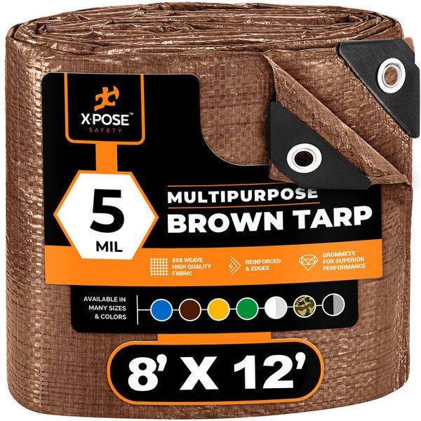 Multipurpose Protective Cover Brown Poly Tarp 8' x 12' - Durable, Water Resist