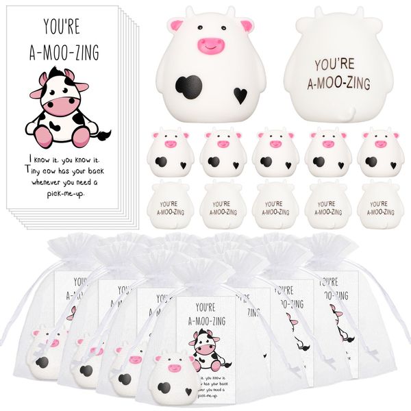 Cholemy 30 Sets Thank You Gifts Include Cow Bath Toy Inspirational You're A-Moo-Zing Cards with Bag Moo Moo Employee Appreciation Gift for Coworkers Farm Animal Cow Party Baby Shower Favors