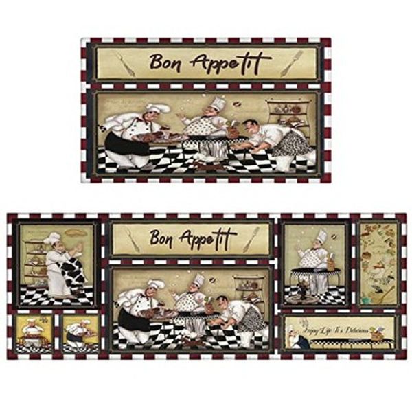 Funny Fat Chef Kitchen Rugs Decor Sets of 2 Non-Slip Washable Chef Chef Red