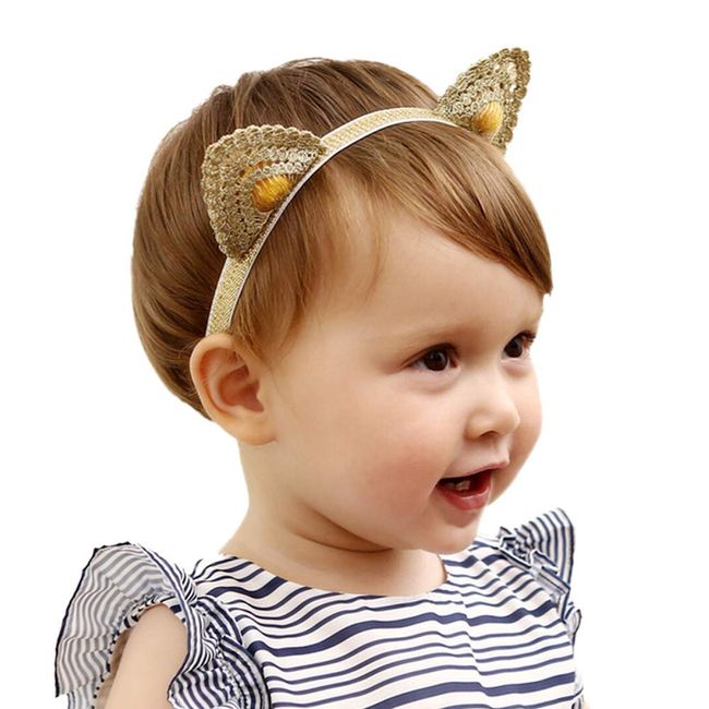 Holy KT 100% Handmade Hand Embroidery Lace Cat Ears Girl Headbands Cute Ears Elastic Hair Clip Hair Accessories