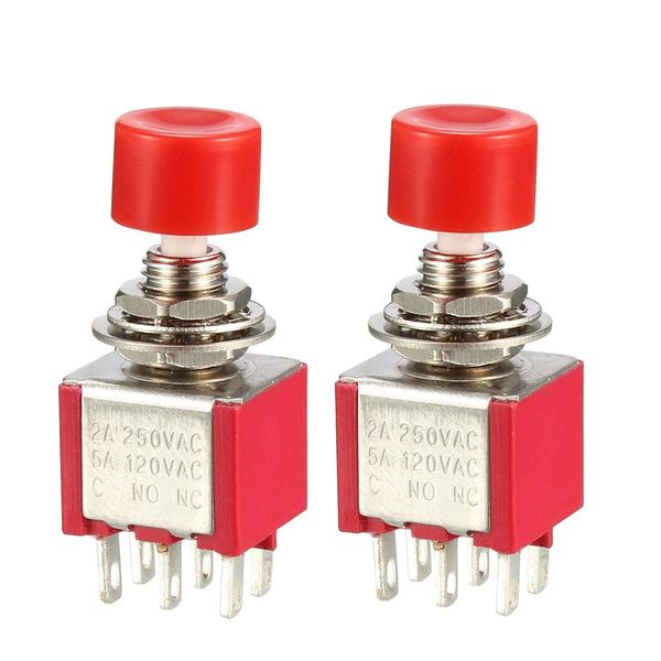 sourcing map 6mm Mounting Hole Red Momentary Push Button Switch DPDT 2NO-2NC 2pcs