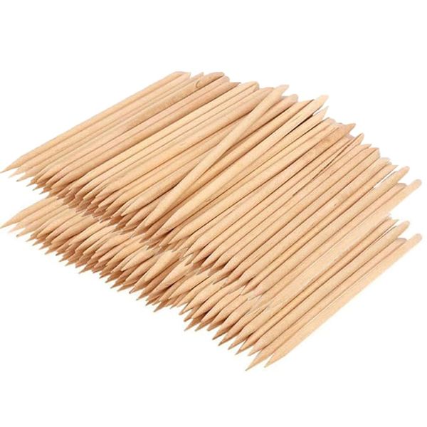 100 PCS Orange Wooden Sticks Cuticle Pusher Dual Ended Manicure Sticks Double End Nail Art Sticks Professional Cuticle Remover Multi Functional Nail Cleaning, Manicure Pedicure Tool (Wood Colour)