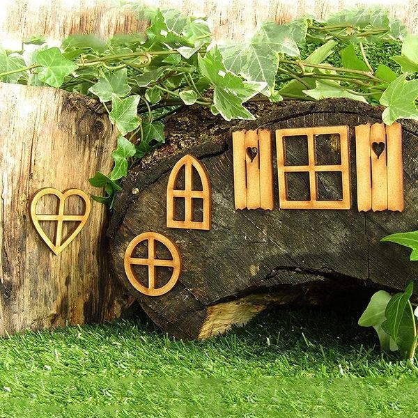 6PCS Wooden Fairy Garden Door Blank Door Unfinished Elf Window Fairy House Door and Windows Ornaments Tree Statues for Tree Trunk Yard Decoration Miniature Garden Figurines