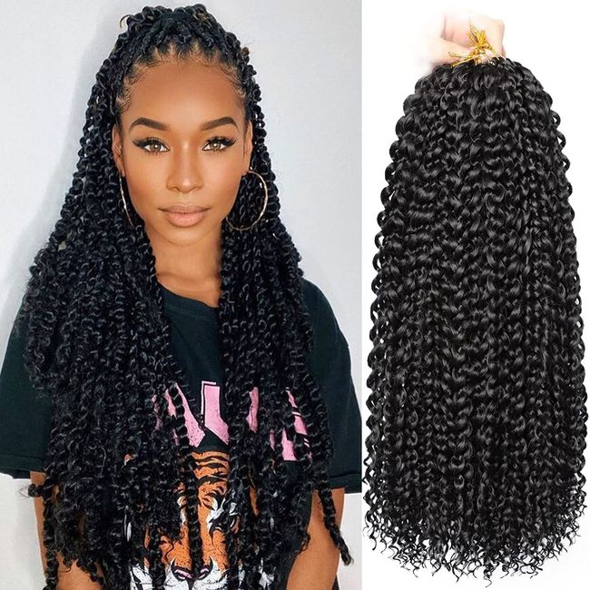 Passion Twist Hair 18 Inch 8 Packs Water Wave Crochet Hair For Black Women Passion Twists Braiding Hair Long Bohemian Spring Twist Hair Crochet Braids Synthetic Hair Extension (18inch, 1B)