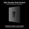 BG Electrical Single Wall Switch with LED Power Indicator, Double Pole, Screwless Front Plate, Round Edges, Evolve, Black Chrome, 20A, PCDBC31B