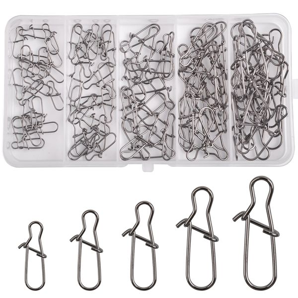 Duo Lock Fishing Snap Kit, Stainless Steel Fishing Nice Snap Swivels High Strength Fishing Snaps and Clips Fishing Connector Tackle Kit for Saltwater Freshwater (100pcs Kit)