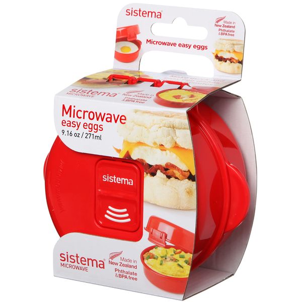 Sistema Microwave Egg Cooker and Poacher with Steam Release Vent, Dishwasher Safe, 9.16-Ounce, Red