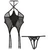 Diacut Open Bustier & Open Shorts Black