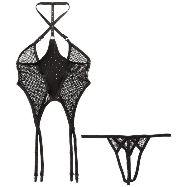 Diacut Open Bustier & Open Shorts Black
