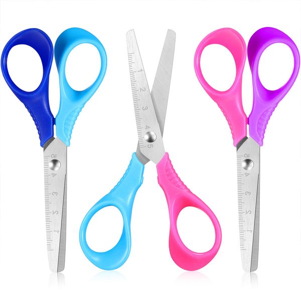 Mudder 3 Pack Children Safety Scissors Plastic Handle Child Craft Scissors Pre-School Training Scissors Handmade Scissors for Scrapbooking, Art Craft, Teaching Supplies