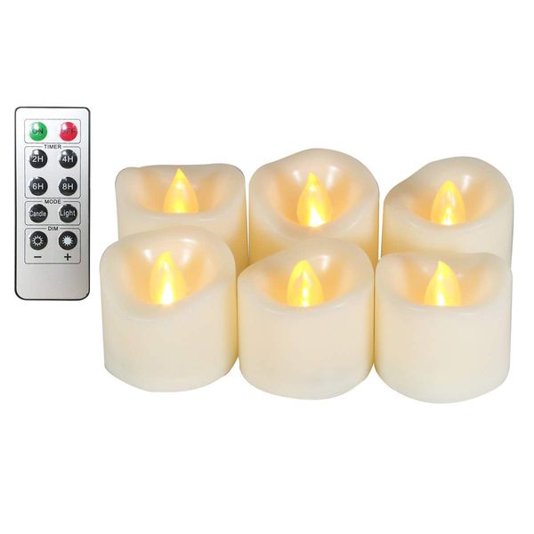 Erosway LED Candles Realistic Flickering Votive Candle Tea Light Battery Operated, 200 Hours of Nonstop Working with 2/4/6/8 Hours Timer and Remote, Set of 6 Flameless Candles(Warm White)