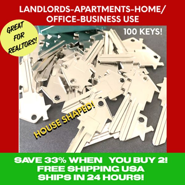 HOME APARTMENT KEY BLANK 100 PK KW-11-6 PIN KWIKSET House Shaped REAL ESTATE