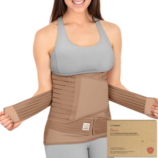 3 in 1 Postpartum Belly Support Recovery Wrap – Postpartum Belly Band, After Birth Brace, Slimming Girdles, Body Shaper Waist Shapewear, Post Surgery Pregnancy Belly Support Band (Warm Tan, XL)