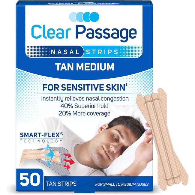 Clear Passage Nasal Strips Small to Medium, Tan, 50 Count | Works Instantly to I