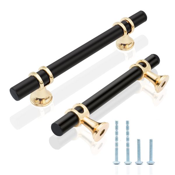 LEIFENY 10 Pack Black and Gold Cabinet pulls, 3-3/4 inch (96mm) Hole to Hole Center, 6 inch Length, Black and Gold Drawer pulls, Black Gold Kitchen Cabinet Handles