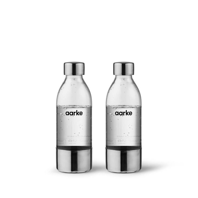 Aarke Carbonator, Mini PET Bottle, Set of 2, Clear / Steel Silver, Maximum Capacity 15.9 fl oz (450 ml), BPA Free PET Bottle, Stainless Steel