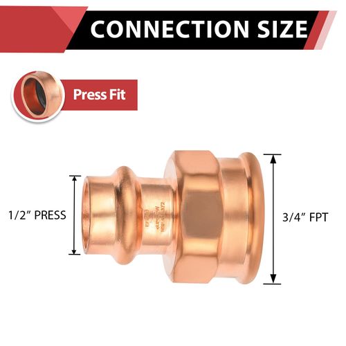 (Pack of 5) EFIELD Press Copper Adapter Fitting, 1/2-Inch Press Fit x 3/4-inch Female Copper Adapter, LBP Design,(PRESS048)