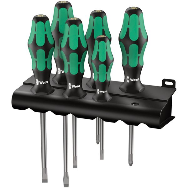 Wera - 5105650001 Kraftform Plus 334/6 Screwdriver Set with Rack and Lasertip, 6-Pieces, Multicolor, Slotted: 6.5x150mm, 3x80mm, 4x100mm, 5.5x125. Phillips: PH1x80, PH2x100