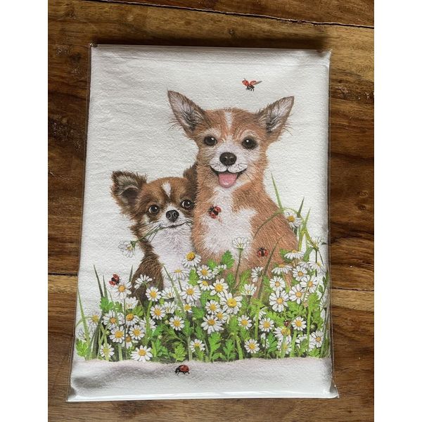 Mary Lake Thompson Flour Sack Towel Chihuahua Family In Field Of Daisies