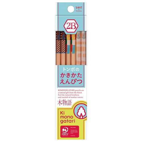 Tombow Pencil KB-KF01-2B F Ki Monogatari Kakikata Pencils, 2B, Light Blue Patterns, 1 Dozen