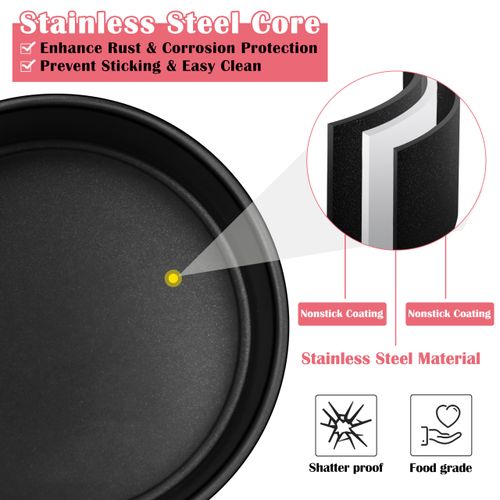 E-far 6 Inch Cake Pan Set of 3, Nonstick Stainless Steel Small Round Cake Pans Tin for Baking Layer Cakes, Stainless Steel Core & Non-toxic Coating, Straight Side & 2 Inch Deep