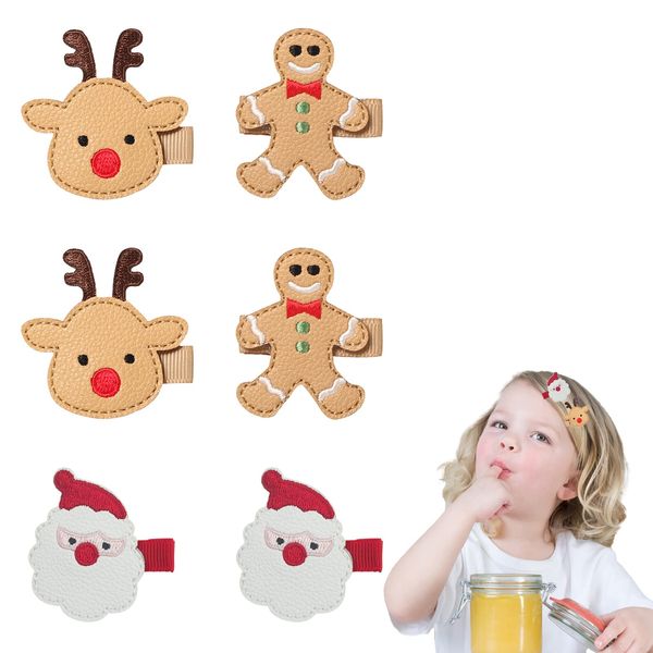 6 PACK Christmas Hair Clips for Girls Antler Santa Claus Gingerbread Man Holiday Decor Barrettes Hair Bows Accessories Gift