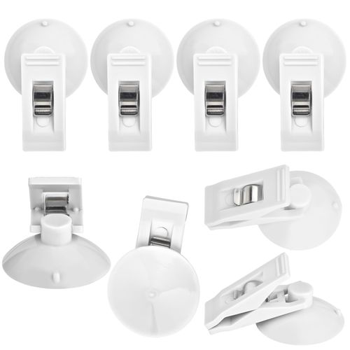 8 Pcs Suction Cup Clip Multiple Purpose Round Suction Cup Clamp Metal Holder for Card Bills, Shower Curtain, Advertising Display,White
