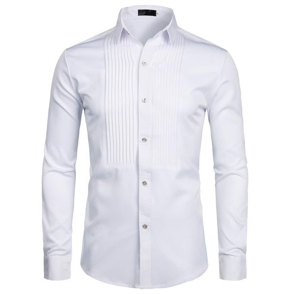 ZEROYAA Mens Slim Fit Long Sleeve Tuxedo Dress Shirts/Prom Performing Shirts Z54 White Medium