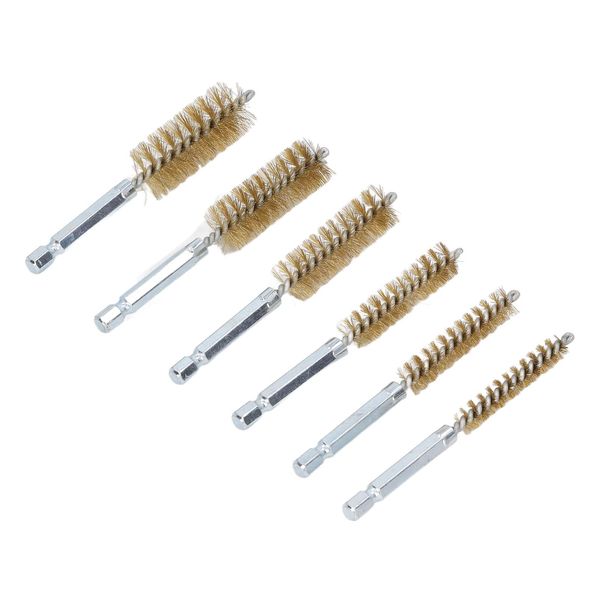 Drill Brush, Bore Brush, Wire Brush, Cleaning Brush, Set of 6, For Cleaning and Rust Removal (Brass Wire) Yellow))