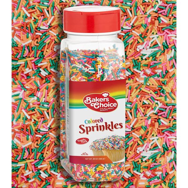 Bakers Choice Rainbow Sprinkles for Baking - Rainbow Jimmies Sprinkles for Ice Cream Toppings - Dairy Free, Kosher 20 oz.