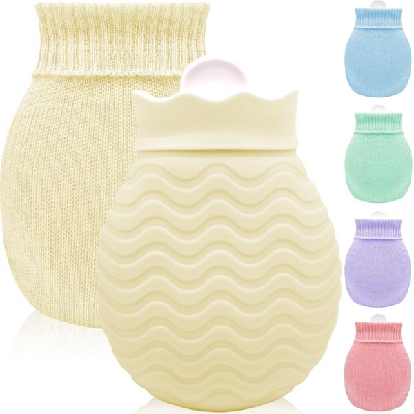 320ML Small Hot Water Bottle with Cover - Mini Silicone Water Bottles Bags with Removable Sleeve for Warmth, Waist, Back, Neck, Shoulders Pain Relief,Gift for Kids & Women & Girls