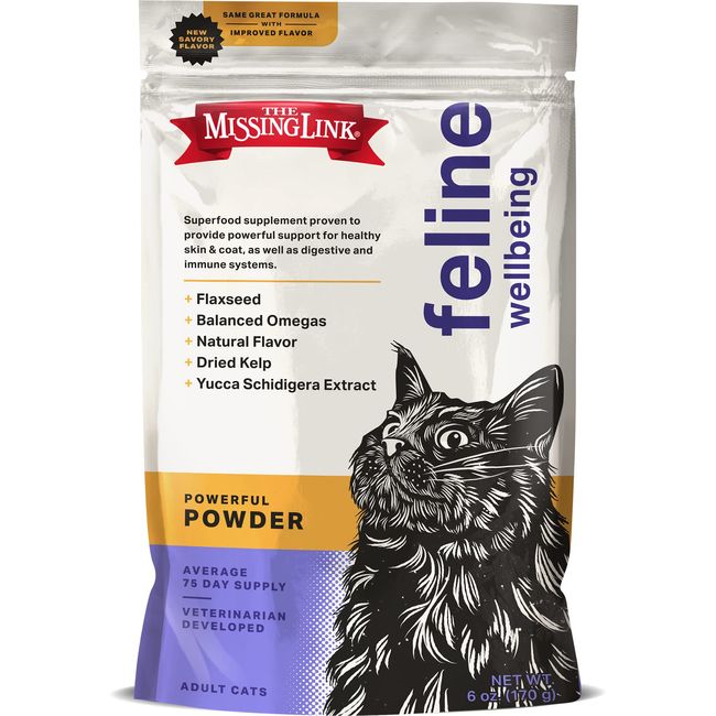 The Missing Link Feline Superfood Supplement Powder 6oz Bag, Veterinarian Formulated, Balanced Omega 3 & 6 for Healthy Skin & Coat, Digestion, Immunity & Overall Cat Health