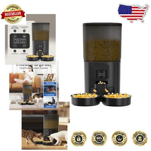 Black Automatic Cat Feeder for 2 Cats - 7L Programmable Pet Food Dispenser