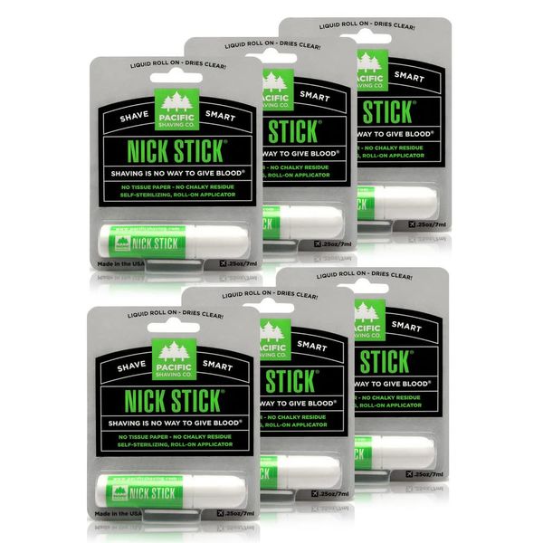 Pacific Shaving Company Nick Stick - Liquid Roll-On Applicator Puts Nicks in Their Place With Vitamin E & Aloe Vera - Styptic Pencil - Residue Free Shave Stick For Men (0.25 Oz, 6 Pack)