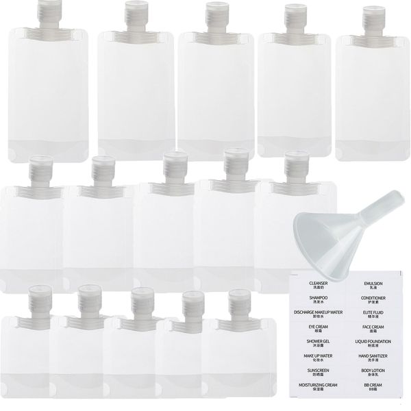 Travel Bottles For Toiletries,15PCS Travel Pouch,Clear Travel Bottles, Leak-proof Travel Bottles For Toiletries(100ml 50ml 30ml),Portable Pouches for Liquid&Shampoo,Travel Essentials-with Funnel&Label