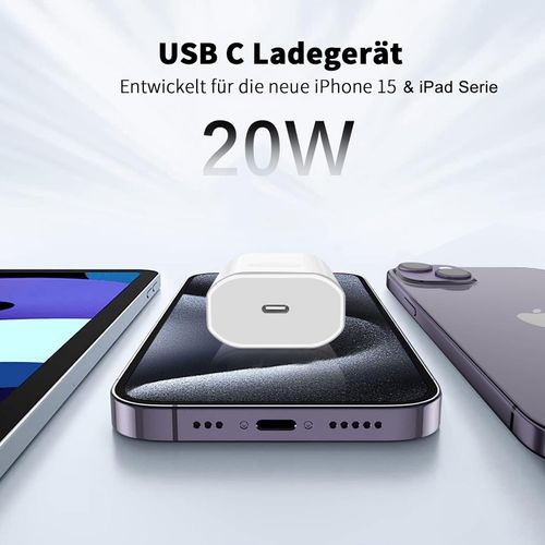 iPhone 15 16 Charger, 20 W USB C Adapter with 2 m Type C Cable, Charging Cable for iPhone 16 15 Pro/16 15 Pro Max/Plus, iPad Pro 12.9/11/Air 2024, USB C Power Supply Plug Charger Fast Charger Cable