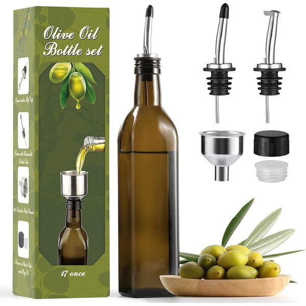 AOZITA 17oz Glass Olive Oil Dispenser - Oil and Vinegar Cruet Bottle with