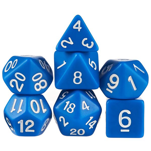 7 Die Polyhedral Dice Set - Solid Blue with Velvet Pouch By Wiz Dice