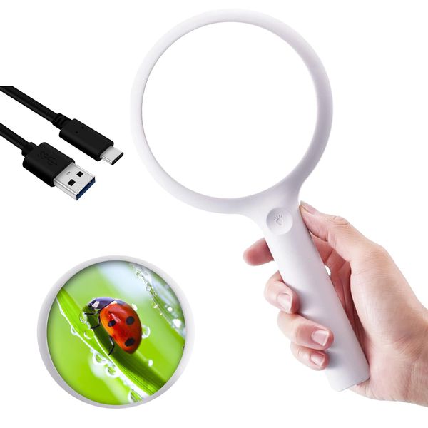 DXIA Magnifying Glass with 20 LED Lights, 30X Handheld LED Illuminated Magnifier, Lightweight Reading Magnifying Glass for Seniors Read, Coins, Inspection, Jewellery, Hobbies & Crafts