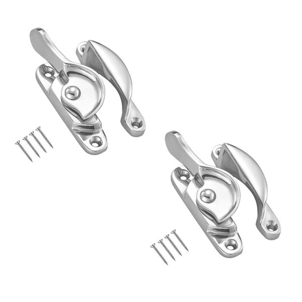 TERF® Traditional Polished Chrome Sash Window Lock Catch Latch Fitch Fastener With Fixing Screws For Wood Aluminium UPVC Vinyl Frames - Pack of 2