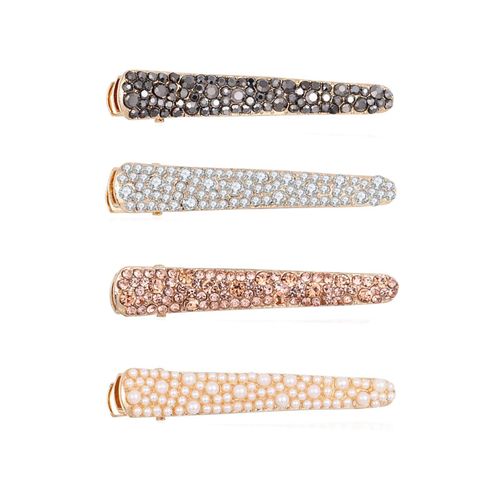 Ruihfas Fashion 4Pcs Eye-catching Women Girls Pearl Rhinestone Beak Clip Duckbill Clip Alligator Clip Hair Clip Hairpin 2.36×0.4 inch