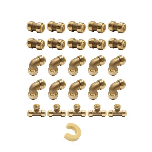 (Pack of 25) EFIELD 1/2 Inch Push Fit Fitting Bundles to Connect Pex, Copper, CPVC -10 PCS Elbow and10 PCS Coupling, 5 PCS Tee with a Disconnect Clip