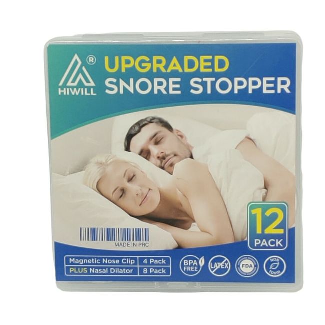 Hiwill Upgraded Snore Stopper Snoring Solution (4 Nose Clips & 8 Nasal Dilators)