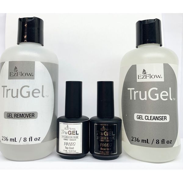 EZFlow TruGel Nail Essentials- 4PC KIT - Base, Top .5oz + Cleanser, Remover 7oz