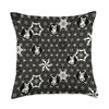 Corgi Cute Traditional Japanese Kimono Wagara Pattern Black Throw Pillow