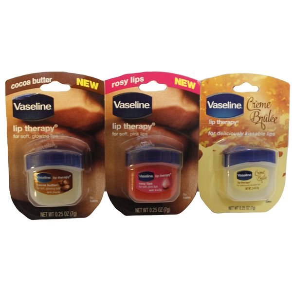 Vaseline Lip Therapy Bundle - Creme Brulee, Rosy Lips & Cocoa Butter, 0.25 Ounce (Pack of 3)