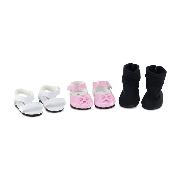 Emily Rose 14.5 Inch Doll Clothes 3 Pair Value Pack 14" Doll Shoes, Including Pink Dress Shoes, White Sandals and Black Boots