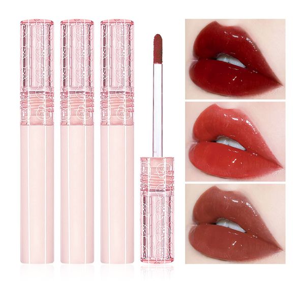 Prreal 3 Colors Moisturizing Lip Gloss, Shiny Mirror Lip Plumper Gross, Long Lasting Natural Lip Tint Stain, High Color Hydrating Liquid Lipstick, Non-Stick Cup Lip Glaze for Lip Makeup(Set B)